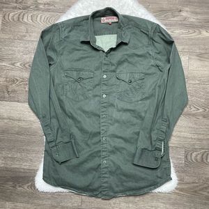 True Religion Mens Shirt Size L Green Casual Button Up Cowboy Western Long Sleev